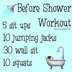 a twitter post with an image of a woman in a bathtub and the text before shower workout 5 sit ups 10 jumping jacks 30 wall sit 10 squats 10 squats