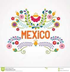 the word mexico with colorful flowers and leaves on a white background stock photo - image