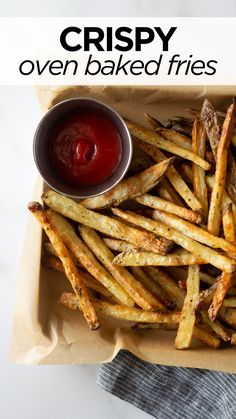 crispy oven baked fries with ketchup on the side