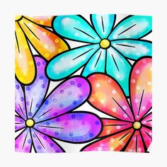 colorful flowers with dots on white background