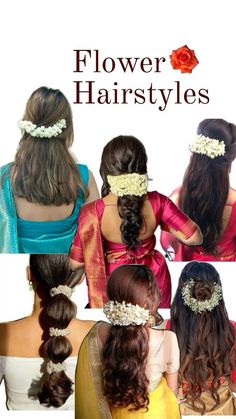 Indian Bridesmaids Hairstyles, Flower Hairstyles Wedding, Festive Hairstyles Indian, Hairstyle For Traditional Dress, Hairstyles Traditional Indian, Gajra Hairstyle, Hairstyles For Saree, Flower Hairstyles, Flower For Hair