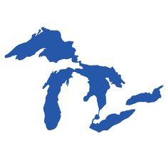 a blue map of the great lakes of michigan on a white backgrounge