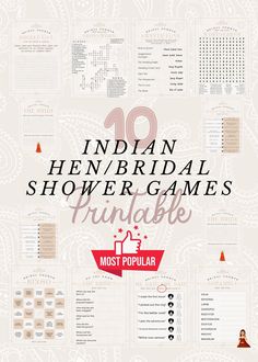 Instant Download 10 Desi Bachelorette Games. 10 sheets include: * Wordsearch * Crossword * Word Scramble * Word Match * He Said She Said * Bride Trivia * Find the Guest Bingo * Marriage Advice & Memories * Bucket List * Would She Rather? Ready to print, just download and go - perfect for last minute party savers or to impress your Desi bride squad. All sales are final with no refunds. Designed and created by the Indian Gift Company copyright intended. Doli Indian Wedding Games, Party Games Printable, Scramble Words, Bride Game, Hen Party Games, He Said She Said, Desi Bride, Printable Bridal Shower Games, Indian Gifts