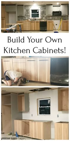 the kitchen cabinets are being built and installed with woodgrains in place to make them look like they have been painted