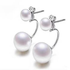 PRICES MAY VARY. 【Seashell Pearl Earrings】The earrings are made of 8-12mm white Seashell pearls,with good luster and clean surface. 【Sterling Silver】High quality 925 Sterling Silver of the earrings with jackets, Each set of earrings is affixed with high quality sterling silver stud backings. 【Easy-matching】Perfect for daily wear,great color combination makes you more outstanding. 【Pearl Customization】Special requirement on our pearl such as size, length or metal type etc.please feel free to cont Double Pearl Earrings, Simple Silver Earrings, Round Pearl Earrings, Real Pearl Earrings, Pear Earrings, Jacket Earrings, Earrings Dangling, White Pearl Earring, Freshwater Pearl Earrings