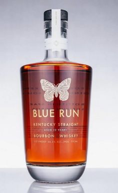 a bottle of blue run kentucky straight bourbon whiskey