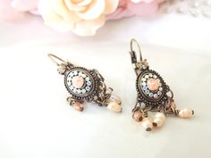 Gorgeous Antique Pink Dangle Earrings Hanging earrings, Vintage Style Hanging Earrings, Long Hanging earrings, Designer Earrings https://etsy.me/2wCmD4F #jewelry #earrings #bronze #pink #accessories #kitsch #bridal Pink Dangle Earrings, Antique Pink, Earrings Unique, Old Style