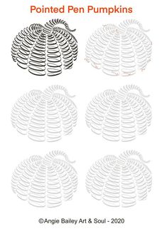 four different types of spirals with the words pointed pen pumpkins on top and bottom