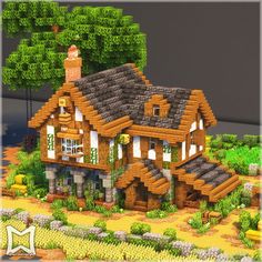 Farm House in Minecraft Things To Build In Minecraft Medieval, Minecraft Medieval Farmer House, Viking Buildings Minecraft, Mc Build Tutorials, Mangrove Cottage Minecraft, Minecraft House Aesthetic Ideas, Mincraft Homes Tutorial, Mining Outpost Minecraft, Minecraft Tiered Farm