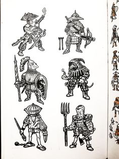 Dnd Traditional Tattoo, Old School Dungeons And Dragons, Old School D&d Art, Medieval Monsters Illustrations, D&d Gnome Character, Knight Drawing, Dnd Crafts