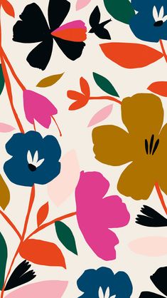 an abstract floral pattern with multicolored flowers