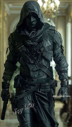 Assassin Clothing Men, Assassin Gear Outfits, All Black Assassin Outfit, Cute Tactical Outfit, Men Combat Outfit, Soldier Outfit Aesthetic, Soldier Aesthetic Uniform Male, Fantasy Tactical Outfit, Thief Clothes Male