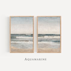 two framed pictures with the words aquamarinee in front of them and an ocean scene