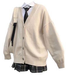 School Uniform Outfits, School Uniform Fashion, Style Kawaii, Kawaii Fashion Outfits, Uniform Fashion, Cardigan Outfits, Kawaii Clothes