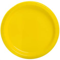 a yellow paper plate on a white background