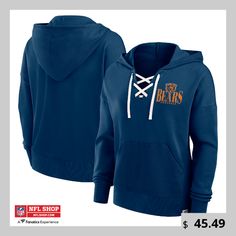 Stay warm and stylish all season long with this Chicago Bears Blitz Left Lace-Up Pullover Hoodie from Fanatics. This stylish hoodie features a trendy lace-up neckline and dropped shoulders for a casual, yet fashionable look.  The midweight fabric is perfect for moderate temperatures, making it a versatile addition to any Chicago Bears fan's wardrobe. Irish Style, Gameday Couture, Oversized Crewneck, Cozy Pullover, Michigan Wolverines, Chicago Bears, Navy Women, Game Day, Notre Dame