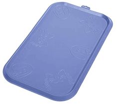 a blue plastic tray with designs on the bottom and sides, for baking or serving