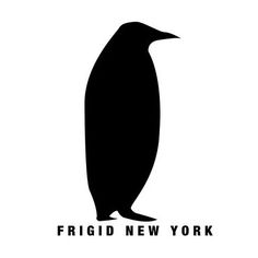 a black and white image of a penguin with the words frigid new york on it