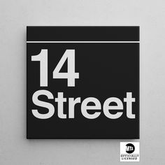 This is an officially licensed replica of a 14th Street subway platform sign.  Licensed by the MTA, this sign replicates the font, style, and dimensions of the real-life sign.  This sign is typically 12x12 inches on New York City platforms, but we offer sizes from 8x8 up to 36x36 inches. This custom subway sign is a fantastic addition to your home decor or a thoughtful gift for friends and family.  Celebrate New York style in your home decor. Officially licensed by the MTA (Metropolitan Transit Authority). Unframed signs have a depth of 1 inch. New York Style, Font Style, Real Life, 1 Inch, York City, New York City