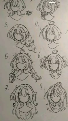 sketches of different faces and hair for the character in this video game, i have never seen them before