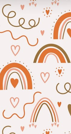 an orange and white background with hearts, rainbows, and clouds