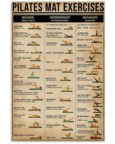 a poster showing the different types of pilates