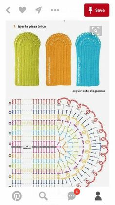 the crochet pattern is shown in three different colors