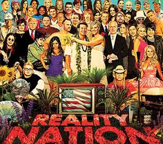 the movie poster for reality nation is shown in front of an image of many people