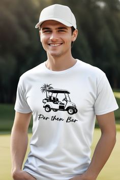 Elevate your golf wardrobe with our "Par then Bar" Tee Shirt, the perfect cotton golf t-shirt for any enthusiast. This unisex heavy cotton tee is a must-have staple, providing the foundation for casual fashion and comfort. Made from 100% US cotton, it offers year-round comfort and durability, making it an ideal gift for golfers.

The specially spun fibers create a smooth surface, ensuring vivid and sharp premium printing for your personalized design. With no side seams, there are no itchy interruptions under the arms, and the taped shoulders enhance durability. The classic fit ensures a comfy, relaxed wear, while the crew neckline adds a neat, timeless look suitable for any occasion, whether casual or semi-formal.