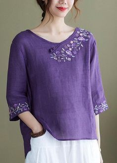 Kurta Embroidery, Kurti Embroidery, Short Kurti, Pola Sulam, Half Sleeve Tops, Painting Designs, 자수 디자인, Linen Maxi Dress