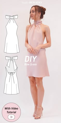 DIY sewing tutorial and pattern. Silk slip mini dress, halterneck dress, backless dress, spaghetti straps bias dress. DIY mini dress. Mini summer dress pattern. Party dress sewing pattern. Elegant dress. Illustrated sewing tutorial. PDF sewing pattern available. Instant download. Easy sewing tutorial. Beginner sewing pattterns. Easy Dress Sewing Patterns Free, Mini Dress Sewing Pattern Free, Satin Dress Pattern, Open Back Dress Pattern, Diy Mini Dress, Backless Dress Pattern, Silk Dress Pattern, Slip Dress Pattern, Summer Dress Pattern