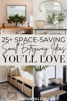 the words 25 space saving small entry ideas you'll love are in black and white