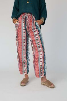 Staycation Wide Leg Drawstring Pant - Red Clay | Three Bird Nest Bohemian Style Relaxed Fit Bottoms, Hippie Boho Print Vacation Bottoms, Casual Boho Print Pants For Vacation, Casual Boho Print Bottoms For Beach, Bohemian Style Relaxed Fit Long Bottoms, Bohemian Multicolor Harem Pants For Vacation, Bohemian Relaxed Fit Harem Pants, Bohemian Long Pants For Vacation, Hippie Style Relaxed Fit Beach Pants