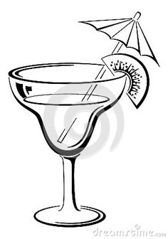 a black and white drawing of a cocktail