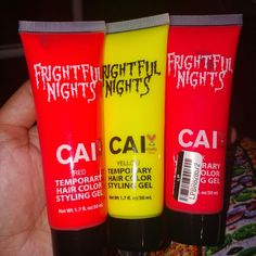 Brand New. Ships Same Day! 3 Cai Frightful Nights Temporary Hair Color Styling Gel In The Shades Yellow, Pink And Red Washable- Easily Washes Out Of Most Hair Cruelty Free 1.7 Fl Oz/50 Ml Per Tube Halloween Dressup Cosplay Makeup Dye Highlight Wella Color Charm Toner, Loreal Hair Color, Wella Hair Color, Loreal Hair, Schwarzkopf Color, Wella Color Charm, Pink Hair Dye, Medium Hair Color, Hair Shadow