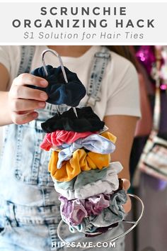 Display a growing hair scrunchies collection using a paper towel holder from the Dollar Tree. It's a clever and inexpensive organizing idea! #dollartree #hacks #organization #hairproducts #scrunchies Hair Tie Organizer, Dollar Tree Storage, Diy Hair Scrunchies, Hair Accessories Storage, Stacked Hair, Doll Closet, Organizing Hair Accessories, Scrunchies Diy, Store Hacks