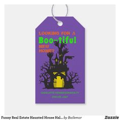 a purple halloween gift tag with the words looking for a boo - tiful new house