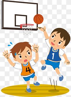 two boys playing basketball in the park, cartoon, character png and psd