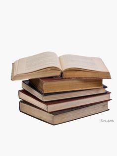 a stack of books sitting on top of each other in front of a white background