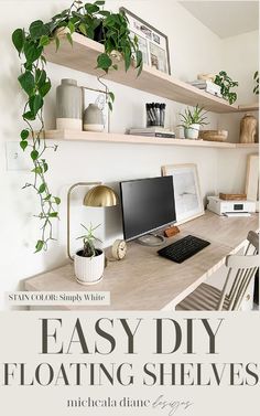 DIY Floating Shelves Office Wall Shelves, Float Shelf, Home Office Shelves, Cozy Home Office, Office Guest Room, Diy Office, Office Room Decor, Floating Shelves Diy