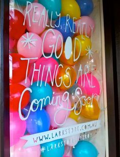 there is a sign in the window that says really real good things are coming soon