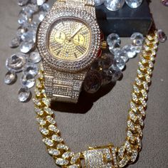 18" Chain & Watch High-End Prototypes & Wholesale Prices. Real Lab Diamonds & Real Gold 4x's Over No Tarnishing Stainless Steel. Jewelers Offer Similar Lab Diamond Pieces For $400-$1k+ ... Real Diamonds, But They’re Not Worth Much Because They've Been Produced In The Lab. Vvs Clarity. They Look Identical To Natural Earth Diamonds The Only Difference Is The Price Tag. Long Lasting Quality *They Will Not Tarnish If You Clean With Mild Soap & Never Use Harsh Chemicals. "Look Like Money Without Overspending" Music Videos, Events, Photos, Entertainment Industry Fast Insured Shipping Positive Reviews Thank You For Shopping With Queenie Luxury Iced Out Gold Chain Necklace, Iced Out Yellow Gold-plated Necklaces, Luxury Iced-out Gold Chain Necklace, Gold Iced Out Cross Pendant Necklace, Gold Iced Out Cross Pendant Jewelry, Price Tag, Natural Earth, Jordans For Men, Mild Soap