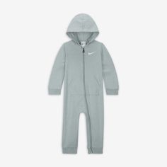 Put the smallest athletes in cozy comfort with this coverall, made of soft French Terry that feels gentle on baby's sensitive skin. The hood provides optional extra warmth and the full-zip closure makes changing, dressing and layering easy. Nike Cotton Onesie For Loungewear, Casual Long Sleeve Soft Onesie, Cozy Hooded Cotton Onesie, Casual Hooded Onesie For Playtime, Cozy Hooded White Onesie, Cozy White Hooded Onesie, Nike Casual Long Sleeve Onesie, Casual Nike Onesie For Playtime, Nike Casual Onesie For Playtime