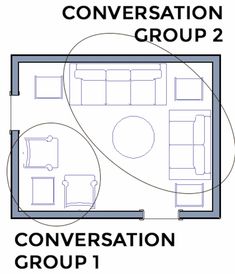 the conversation group 2 floor plan with two couches and one chair in it, which is