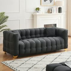 a living room scene with focus on the sofa