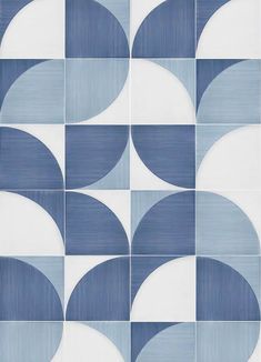 blue and white tiles with circles on them