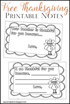 free thanksgiving printable notes for teachers to use in their homeschool or classroom