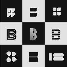 the letter b is made up of several different shapes and sizes, all in black and white