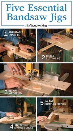 the instructions for how to make a five essential bandsaw jigs with woodworking