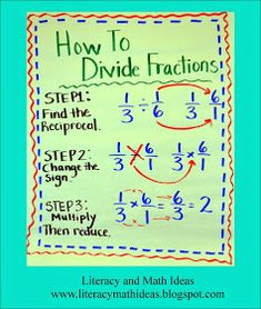 Divide Fractions Anchor Chart, Division Of Fractions Anchor Chart, How To Divide Fractions, How To Multiply Fractions, Division Of Fractions, Divide Fractions, Division Fractions, Math Hacks